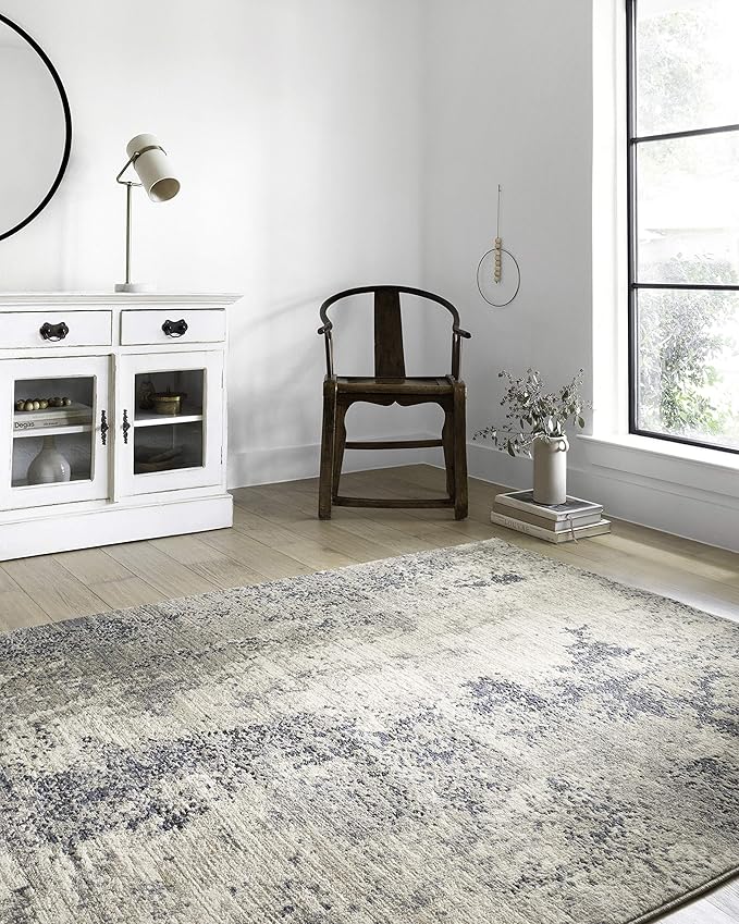 Loloi Teagan Collection TEA-07 Natural/Denim 7'-11" x 10'-6" Area Rug, Large, Soft Neutral Rug, High-Traffic for Living Room, Bedroom, Home Office, Dining Area