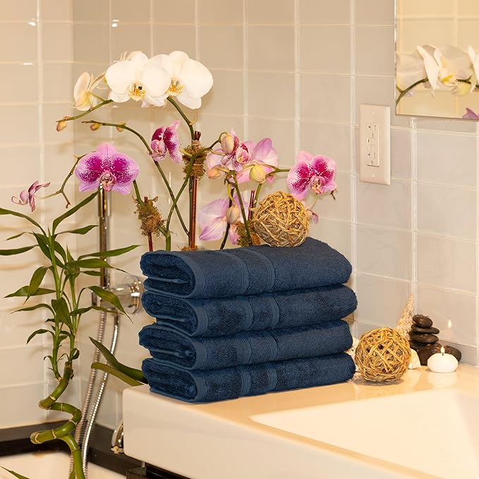 Mosobam Luxury Turkish 14pc Deluxe Bath Bundle Body Hand Face Towel and Mat Navy Blue 700 GSM & 1000 GSM Bamboo Viscose & Aegean Turkish Combed Cotton