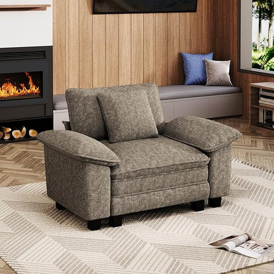 53.5" Modular Sectional Single Sofa, Soft Plush Chenille Armchair with Comfortable Deep Seat & Removable Arms for Living Room，Smoky Gray