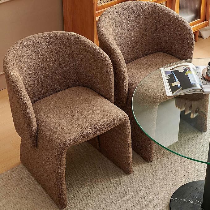Barrel Dining Kitchen Chairs Set of 2, Modern Mid Century Living Room Chairs Upholstered Round Backrest Accent Side Chairs Comfortable for Dining Room, Cafe,Brown
