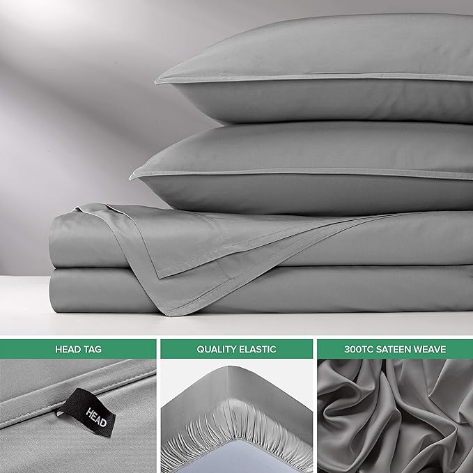 Pure Bamboo Queen Sheets, Genuine 100% Organic Viscose Derived from Bamboo Bed Sheet Set, Luxuriously Soft & Cooling, Double Stitching, 2 Year Quality Promise (Queen, Stone Grey)