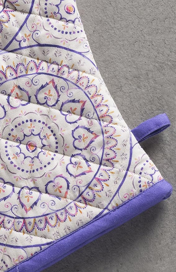 Maison d' Hermine Oven Gloves 100% Cotton Oven Mitt 7" x 13" with Loop Heat Resistant, BBQ, Cooking Gloves, Baking, Grilling, Kitchen, Handling Hot Pans Spring/Summer (Pack of 1, Mandala)