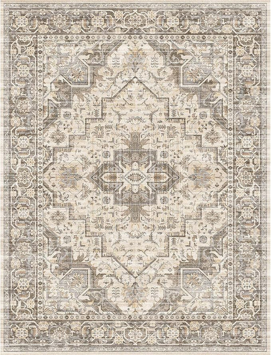 Machine Washable Soft Area Rug 8x10 Rugs with Non Slip Backing for Living Room, Bedroom, Bathroom,Printed Vintage Home Decor, Floor Decoration Carpet Mat (Coffee Beige 8x10)…