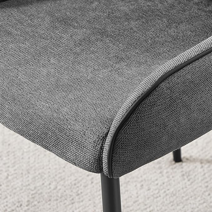 Furniturebox UK Dining Chairs - 2X Beaumont Grey Fabric Black Leg Chairs - Pair of Dining Chairs - Upholstered Polyester Chair - Modern Dining Room Furniture - Contrasting Black Piping