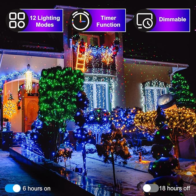 1500LED Christmas Lights Outdoor Use, 470ft 12 Modes Blue LED String Lights with Timer Dimmable, Waterproof Christmas Tree Lights for Xmas Patio Yard Fence Balcony Garden Party Decor Blue