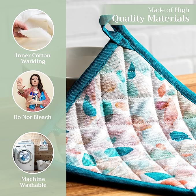 Maison d' Hermine Pot Holders Set 100% Cotton Heat Resistant Potholders 8" x 8" Hot Pads with Loop BBQ, Cooking, Baking, Grilling, Kitchen, Handling Hot Pans Spring/Summer (Pack of 2, Summer Picnic)