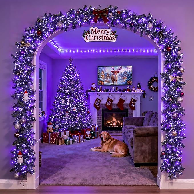 JMEXSUSS Purple Christmas Lights Indoor Outdoor Clear Wire, 66ft 200 LED Purple Lights for Christmas Tree, 8 Modes Deep-Violet String Lights Plug in for Christmas Bedroom Garden Party Xmas Decorations