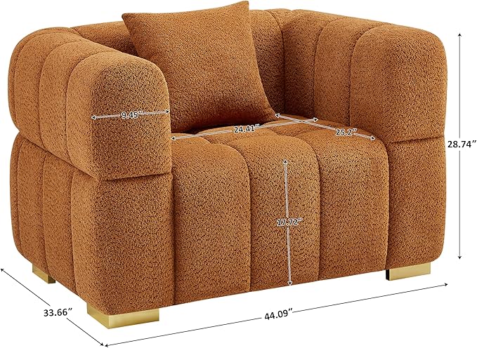VANOMi 44.09”Oversized Accent Chair, Boucle Arm Chair with Deep Seat, Comfy Reading Chair for Living Room, Bedroom, Office, Apartment, Curry (1 Piece)