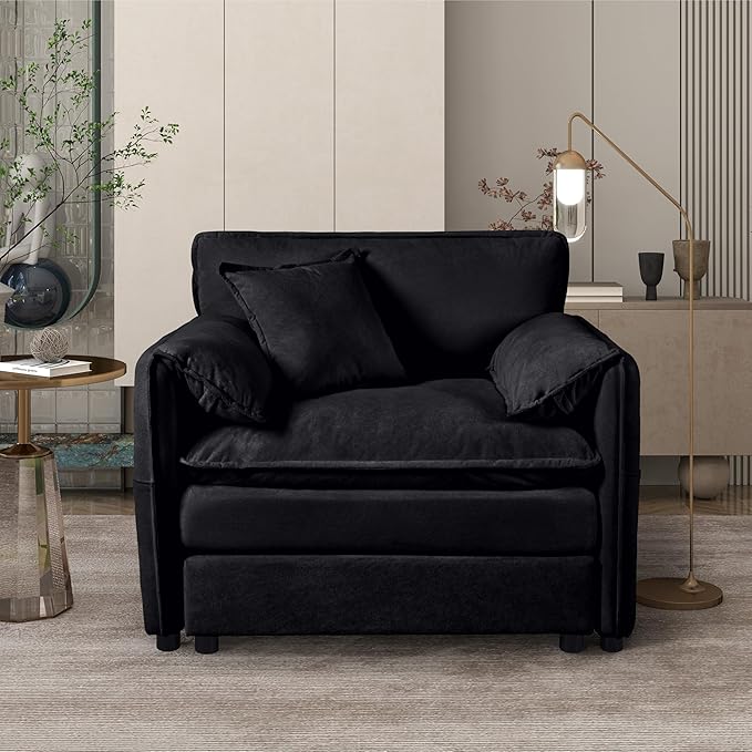 41.73" Oversized Sofa Chair, Chenille Modern Upholstered Armchair, Modular Sectional Sofa for Living Room, Deep Seat Reading Sofa for Bedroom Apartment (Black, 41.73 Inch)