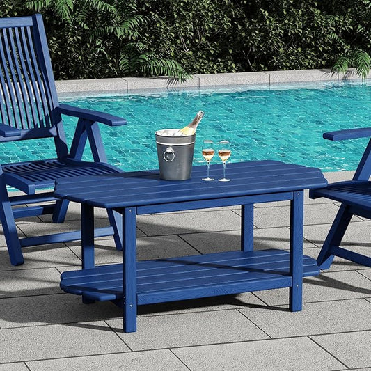 2-Tier Patio Table - Outdoor Coffee Table - Adirondack Deck Table - HDPE Pool Side Table - Blue - 17.7 x 39.4 inches