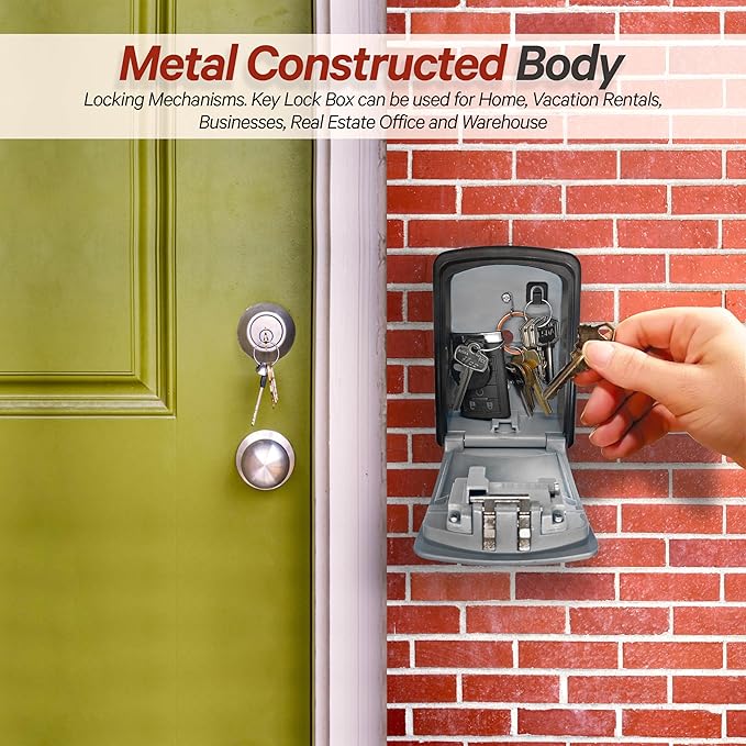 Iron Lock® Key Lock Box XXL Wall Mount – Waterproof Outdoor Key Safe with Heavy-Duty Metal Body & 4-Digit Combination – Lock Box for Keys Outside for Home, Rentals & Realtors (Grey, XXL)