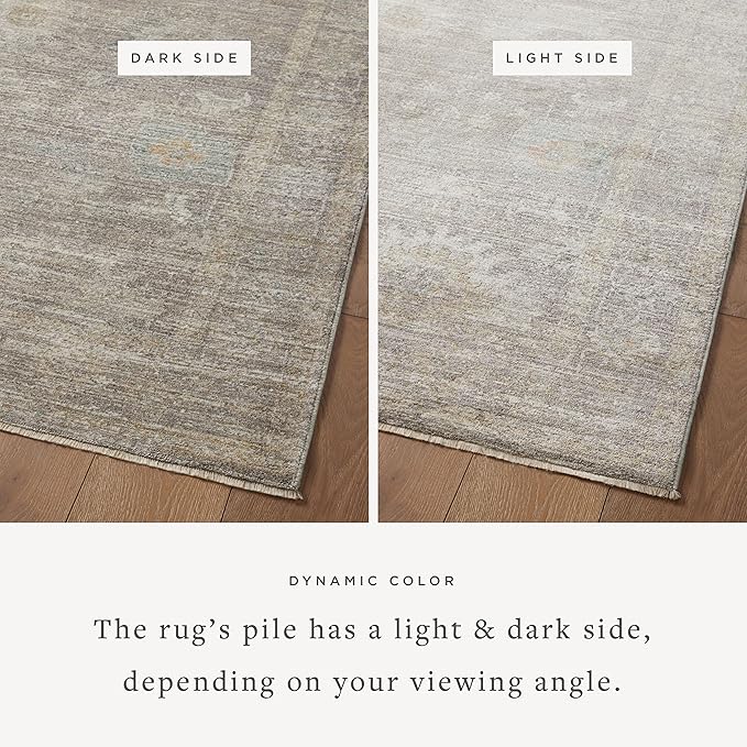 Loloi Magnolia Home by Joanna Gaines Millie Collection MIE-05 Stone/Natural 5'-3" x 5'-3", .25" Pile Height, Round Area Rug