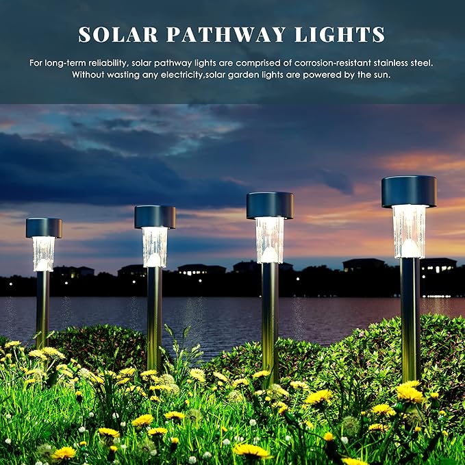 SOLPEX 16 Pack Solar Outdoor Lights Pathway, Stainless Steel Solar Lights Outdoor Waterproof,LED Landscape Lighting Walkway for Landscape/Patio/Lawn/Yard/Driveway-Cold White