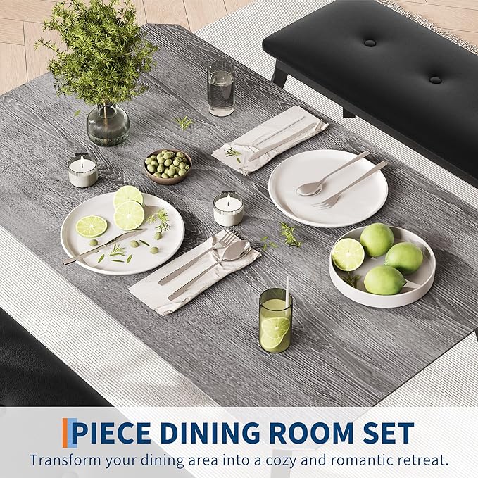 GAOMON Dining Table Set for 4, Metal Frame Kitchen, 3 Piece Dining Room Table Furniture for Apartment, Studio, Home, Easy Assembly, Grey