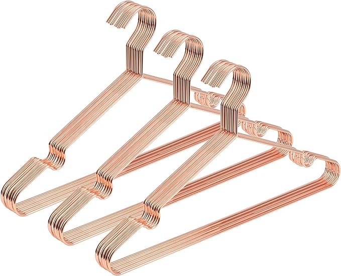 16.5" Rose Gold Copper Clothes Hangers - 10 Pack,Heavy Duty Strong Metal Hanger for Storage Display Sling Organization of Coat Shirts Dresses Jacket Elegant Standard Suit Accessory