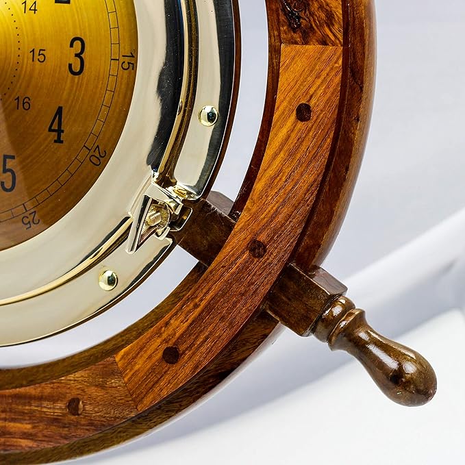 Nagina International 24" Exclusive Pirate's Nautical Ship's Steering Wheel Styled Porthole Clock | Lavish Wall Decor Gifts & Collectible