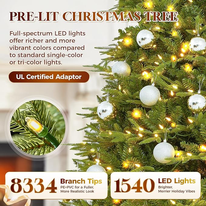 HOLLO STAR 12 ft Prelit Christmas Tree with 1800 LED Lights, App Control, Aspen Artificial Christmas Tree, Multi-Color RGBW Lights, 8334 PE & PVC Branch Tips, for Villa, Mall, Party