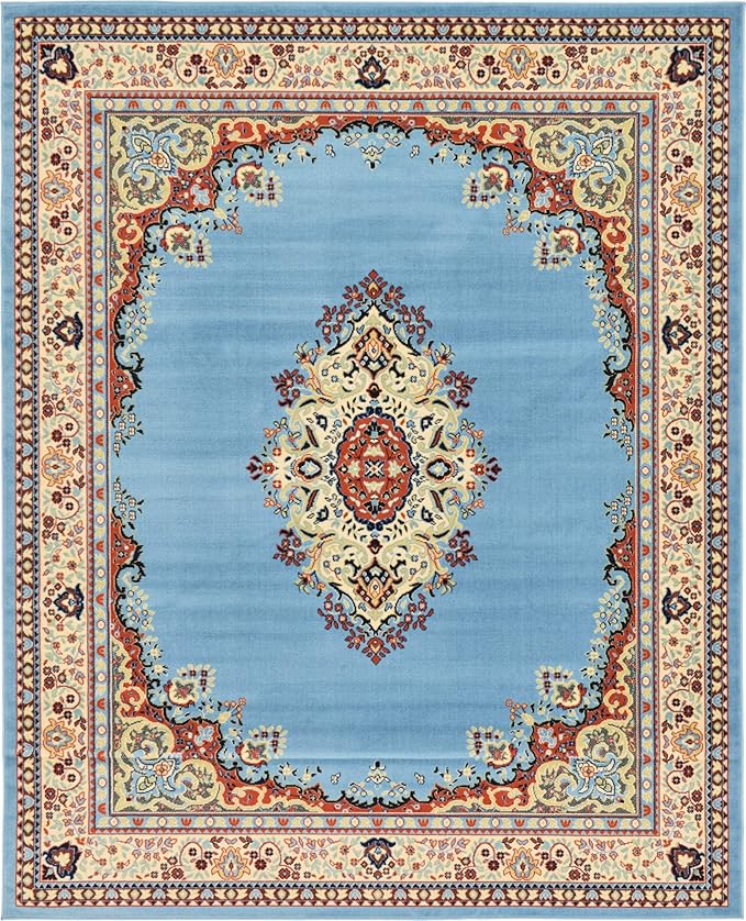 Unique Loom Reza Collection Traditional Persian Style Area Rug, 8 x 10 ft, Light Blue/Ivory