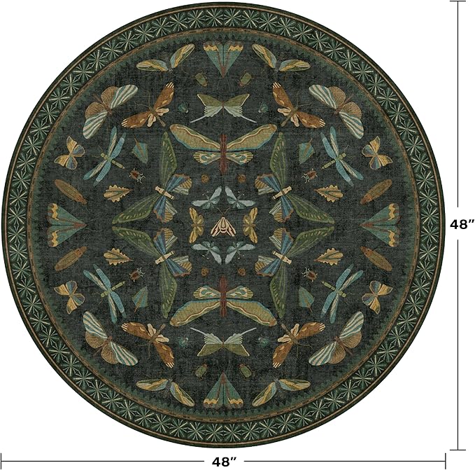 Vintage Dark Green 4ft Round Small Rug for Entryway Indoor - Soft Washable Circle Throw Rugs for Living Room, Home Office, Reading Corner, Insect Stain Resistant Kitchen Carpet, Boho Home Décor