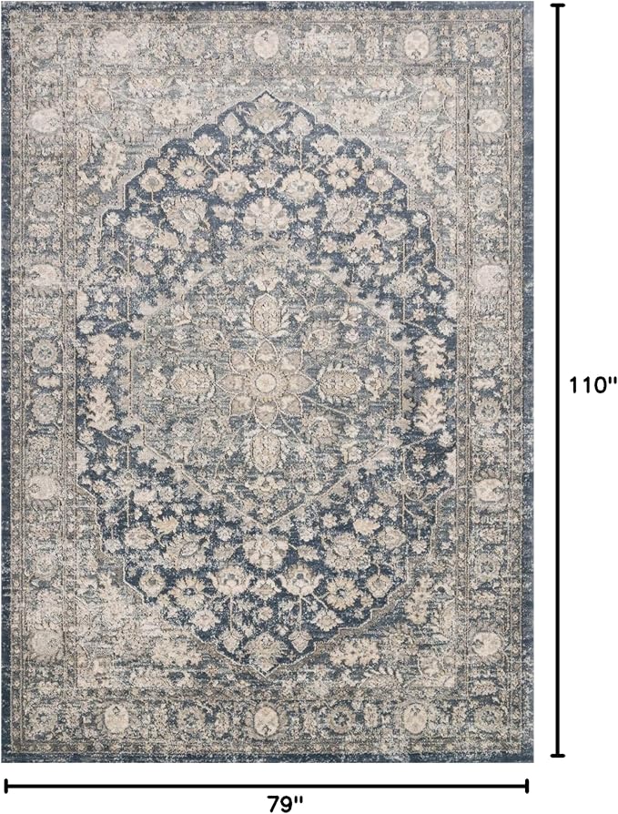 Loloi Teagan Collection TEA-01 Denim/Mist 6'-7" x 9'-2" Area Rug, Large, Soft Neutral Rug, High-Traffic for Living Room, Bedroom, Home Office, Dining Area