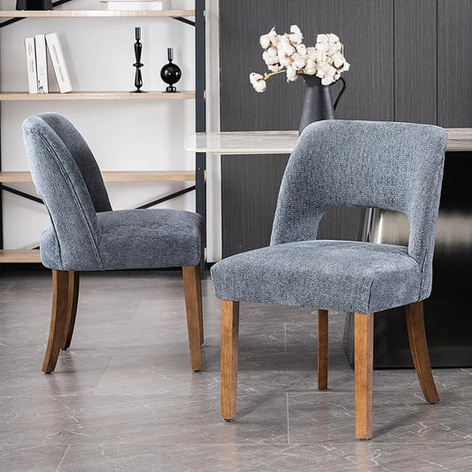 VKNOW Wooden Dining Chairs Set of 2, Modern Fabric Upholstered Dining Room Chair Kitchen Chairs, Farmhouse Dinner Chair for Kitchen Dining Room, Navy