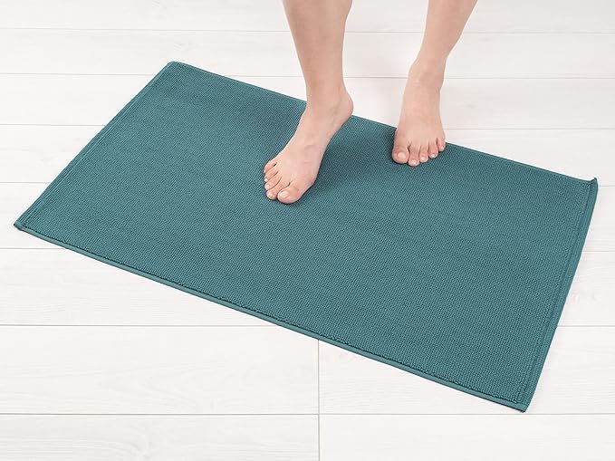 American Soft Linen Bath Rug, 20 in 34 in 100% Cotton Bath Mats Rugs for Bathroom, Slip Reducer Washable Shaggy Form Area Rugs, Colonial Blue Bath Rug