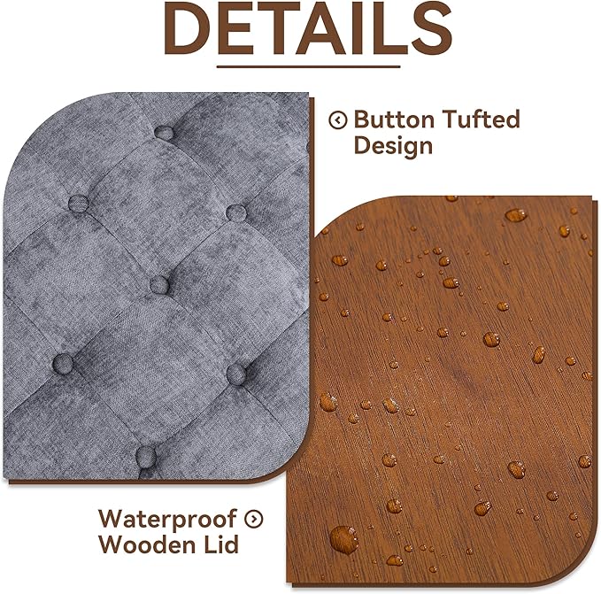 24Inch Round Storage Ottoman with Tray, Modern Tufted Circle Coffee Table with Storage, Upholstered Ottoman with Removable Top for Living Room, Bedroom, Chenille Blue