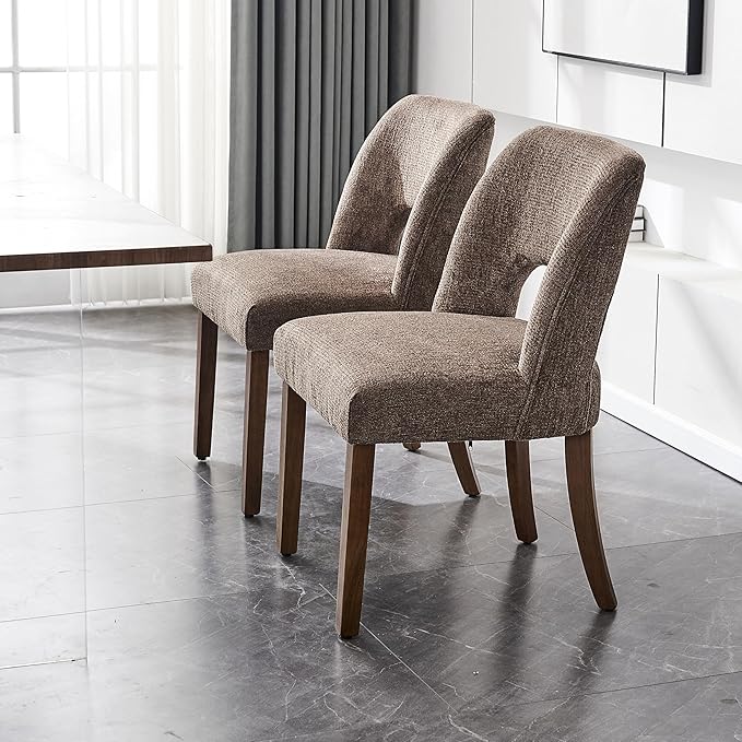 VKNOW Wooden Dining Chairs Set of 2, Modern Fabric Upholstered Dining Room Chair Kitchen Chairs, Farmhouse Dinner Chair for Kitchen Dining Room, Brown