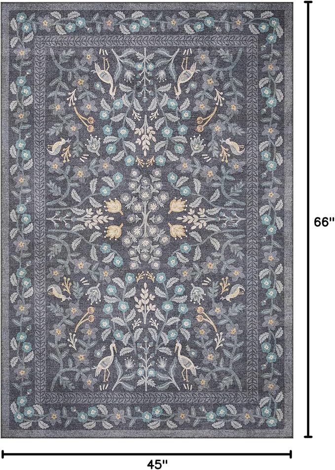 Loloi Rifle Paper Co. Maison Collection MAO-01 Nightingale Black 3'-9" x 5'-6", .19" Pile Height, Accent Rug