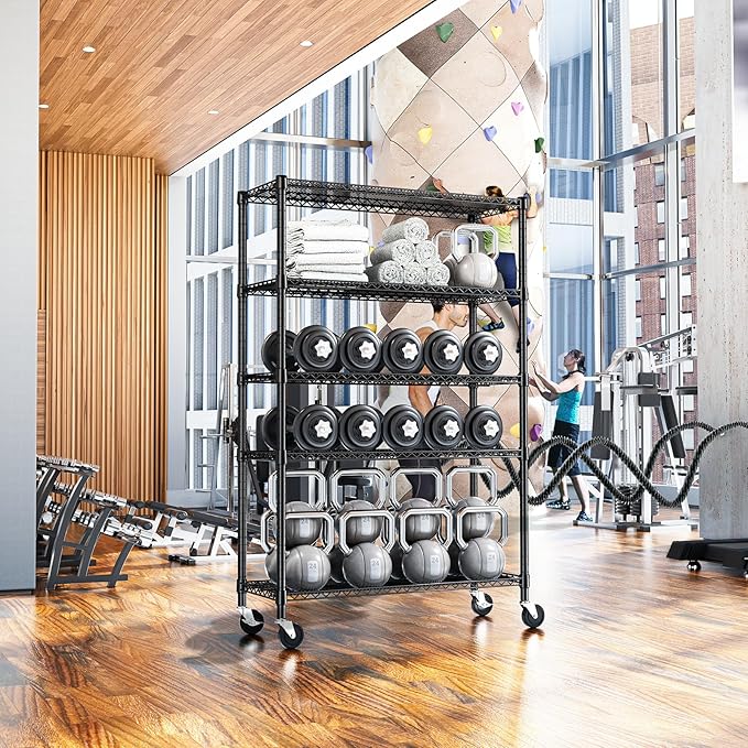 IZEUK Heavy Duty Garage Shelving, 5 Tier Wide Metal Storage Shelf Rack, Adjustable Utility Organizer for Basement, Garage, Black, 23.6" D x 53.1" W x 73.6" H