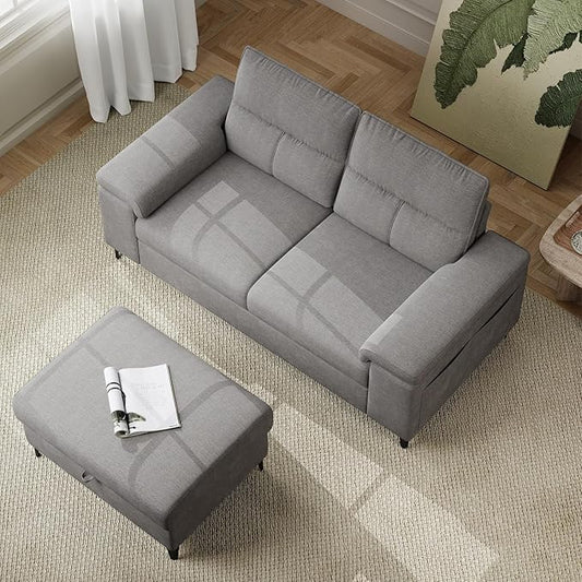 71.25" L Shaped Sectional Couches for Living Room, Deep Seat Sofa with Storage Ottoman & 8”Cushion, Comfy 2-Seater Chenille Loveseat, Convertible Armrest, Removable Cover for Small Space(Light Gray)