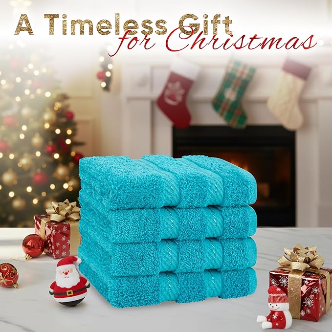 American Soft Linen Luxury Washcloths for Bathroom, 600 GSM 100% Cotton 4 Piece Turkish Wash Cloth Set, 13x13 in Soft Rags for Body and Face, Aqua Blue Washcloths