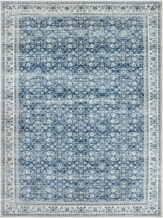 Washable Rugs 8x10 Area Rugs for Living Room,Bedroom,Dining Room- Soft Low Pile Stain Resistant Carpet with Non-Slip Rubber Backing,Large Vintage Area Rug for Farmhouse Nursery Home Office Decor