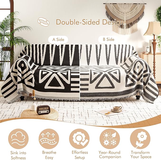 Couch Cover for 2-3 Cushion Couch Sofa Pet Friendly, Boho Sectional L Shaped Sofa Cover Washable for Dogs Cats Kids, Leather Furniture Protector Slipcover Decor for Living Room, 71"x118"