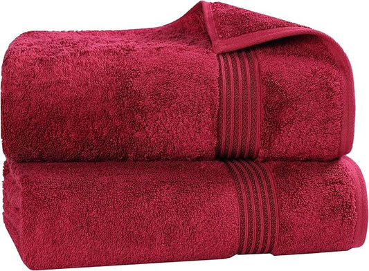 Superior Egyptian Cotton 2-Piece Bath Sheet Towel Set, Oversized Body Towels For Adults And Kids, Large Towel For Bath, Shower, Guest Bathroom, Spa, Gym, Resort, Essentials, Airbnb, Burgundy