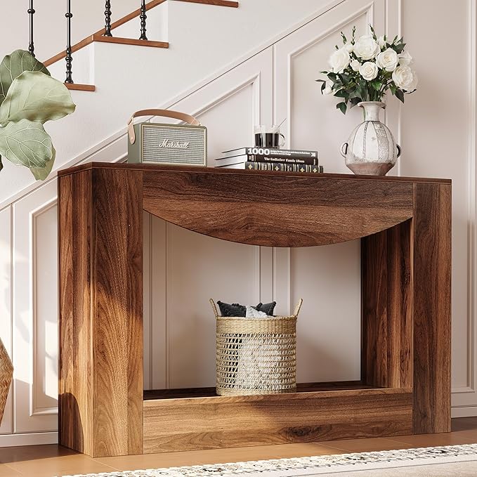 Farmhouse Console Table, 47 Inches Entryway Console Table with LED Light, Sofa Table Behind Couch, Wooden Accent Entryway Table for Living Room, Hallway