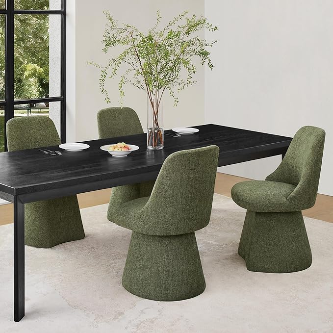 Swivel Dining Chairs Set of 2, Upholstered Mid Century Modern Deskchair with High Back, Linen Fabric Kitchen Chairs for Dining Room, Bedroom, Dressing Room, Moss Green