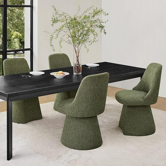 Swivel Dining Chairs Set of 4, Upholstered Mid Century Modern Deskchair with High Back, Linen Fabric Kitchen Chairs for Dining Room, Bedroom, Dressing Room, Moss Green