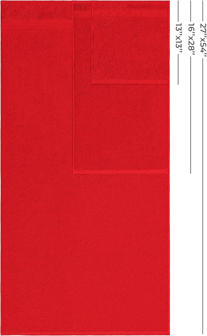 American Veteran Towel, 100% Cotton Turkish 6 Piece Towel Set, Luxury Towels Set of 6 for Bathroom Essentials, 2 Bath Towels 2 Hand Towels 2 Washcloths, Red