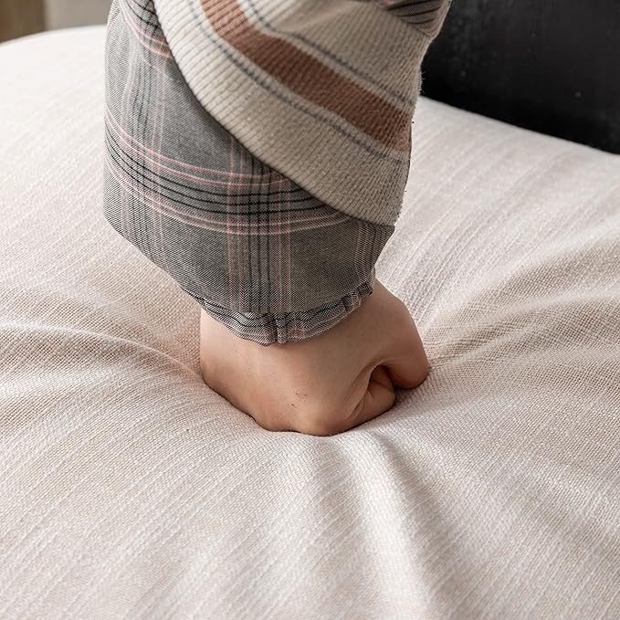 Mid Century Modern Dining Chairs Set of 6 Linen Fabric Upholstered Kitchen Side Chairs with Nailhead Trim, Modern Kitchen Armless Solid Wood Dining Chairs, Beige