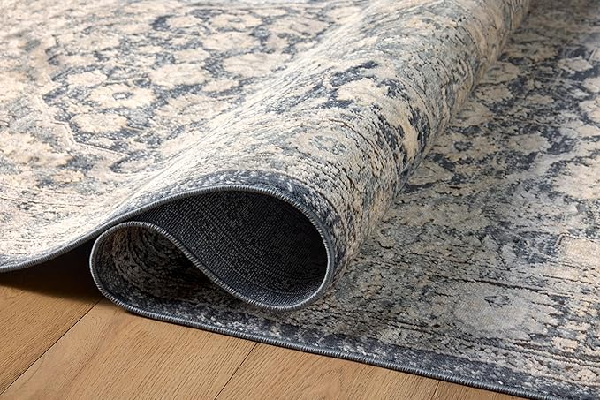 Loloi Teagan Collection TEA-01 Denim/Mist 5'-3" x 7'-6" Area Rug, Large, Soft Neutral Rug, High-Traffic for Living Room, Bedroom, Home Office, Dining Area