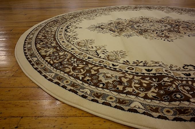 Unique Loom Reza Collection Traditional Persian Style Area Rug, 8' 0" x 8' 0", Ivory/Brown