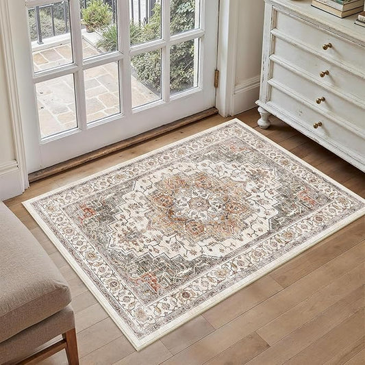 Area Rug 2x3 Entryway Rug Soft Washable Doormat Non Slip Low Pile Lightweight Carpets Indoor Faux Wool Small Rug for Entrance, Kitchen, Bedroom, Living Room
