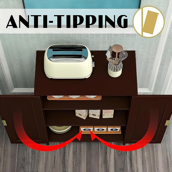 TaoHFE Brown Bathroom Storage Cabinet,Wood Bathroom Cabinets Freestanding with 2 Door Organizers Storages with Adjustable Shelves, Storage Cabinet for Living Room,Laundry Room