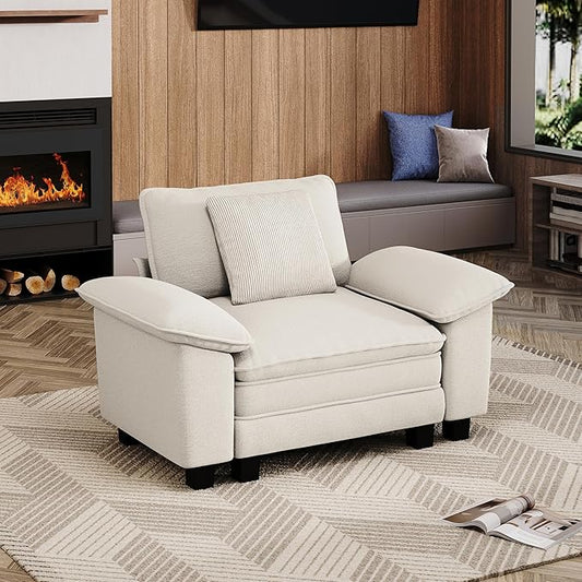 53.5" Modular Sectional Single Sofa, Soft Plush Chenille Armchair with Comfortable Deep Seat & Removable Arms for Living Room，Beige