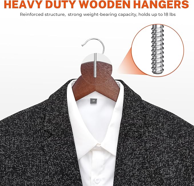 HOUSE DAY Wooden Hangers with Clips 12 Pack, Heavy Duty Walnut Wood Pants Hanger, Premium Skirt Hanger with Adjustable Clips, Solid Clip Hangers for Suit, Blouse, Dress, Coat, Jacket, Bottom