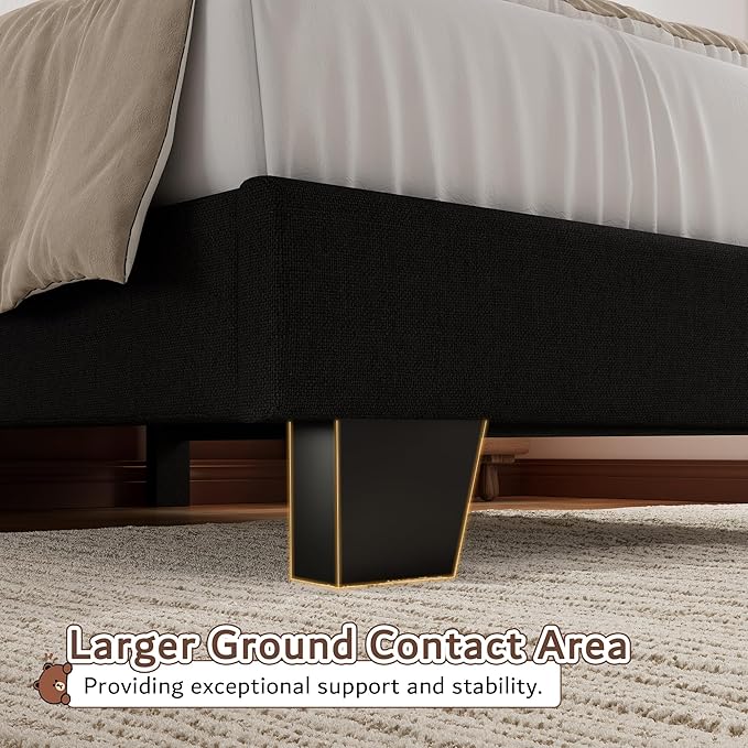 iPormis Twin Platform Bed Frame with Fabric Upholstered Headboard & Thickened Legs, Mattress Foundation with Solid Wooden Slats Support, No Box Spring Needed, Noise Free, Black