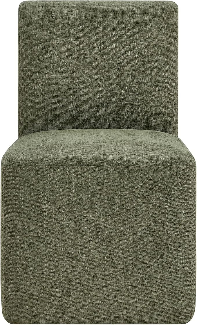 CHITA Dining Chairs with Casters Set of 4, FSC Certified Upholstered Armless Modern Rolling Dining Chairs with Rollers for Bedroom Reading Room Living Room, Moss Green