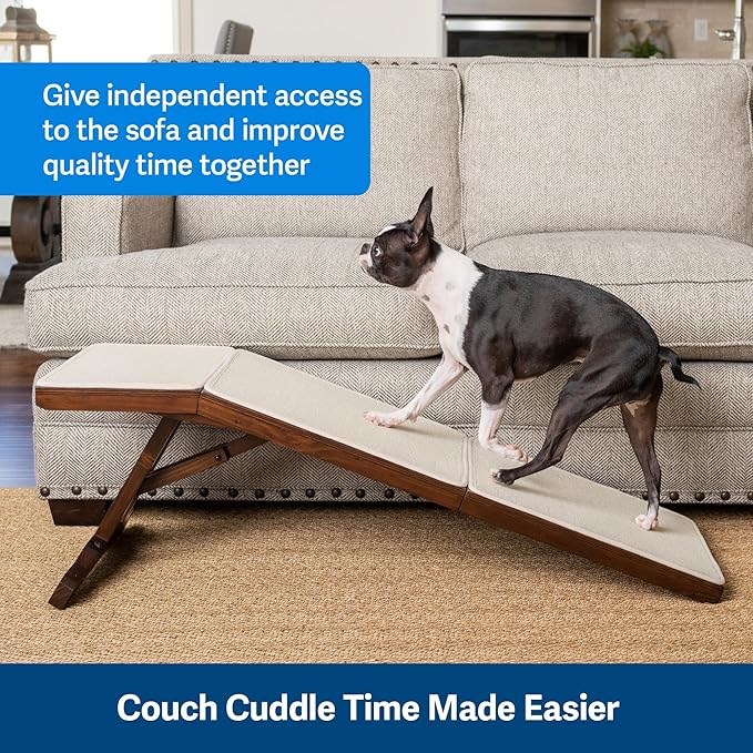 PetSafe CozyUp Sofa Ramp - Adjustable Height Anti-Slip Couch Access Ramp - Heavy Duty Carpet Cover for High Traction - Foldable & Easy to Carry - Older Pet Climbing Aid - Espresso Wooden Finish