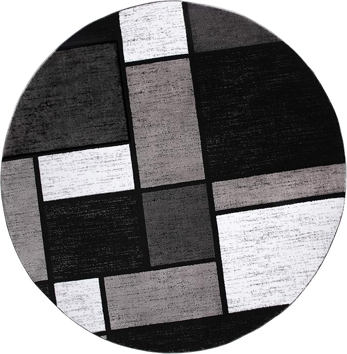 Rugshop Contemporary Modern Boxes for Home Office,Living Room,Bedroom,Kitchen Non Shedding Area Rug 6' 6" Gray (6' 6" Diameter)